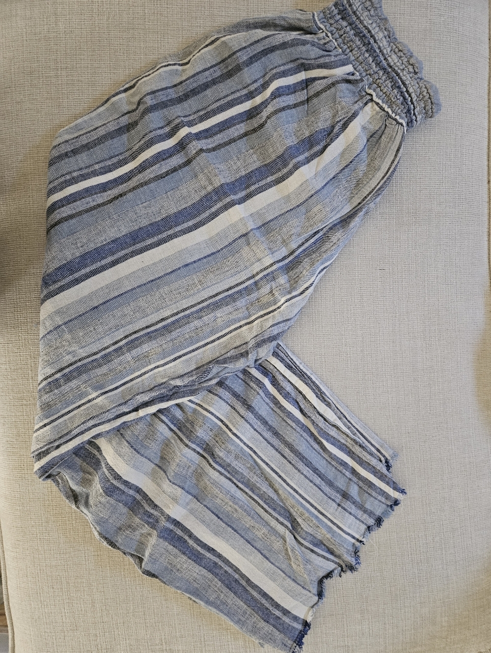 Cato Blue & White Striped Wide-Leg Smocked Waist Pants
